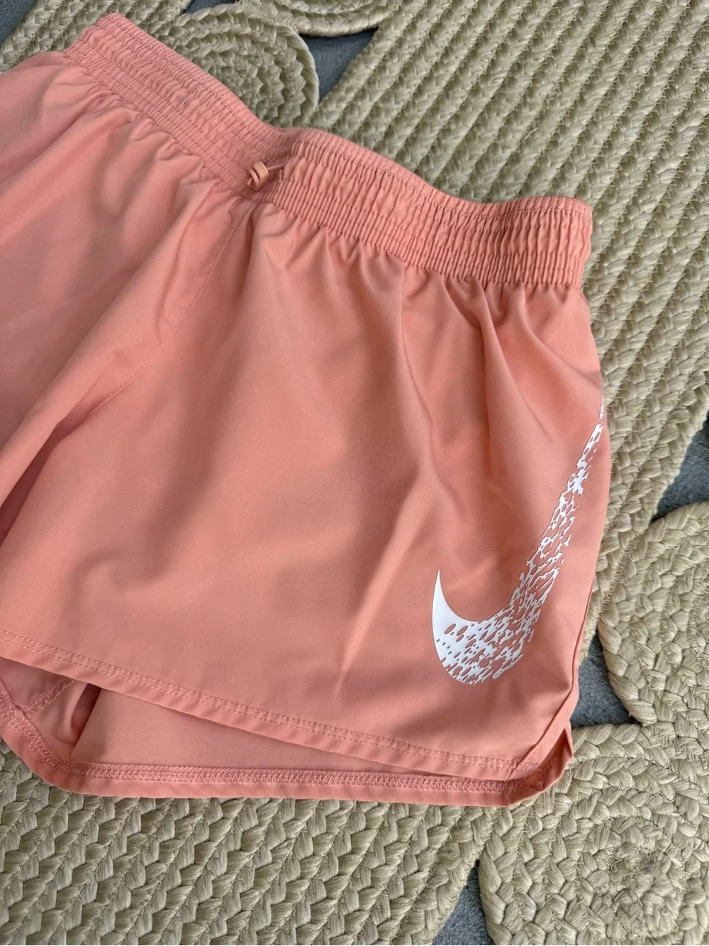 Nike Dri-FIT Peach Pink Splatter Swoosh Running Shorts Size XS